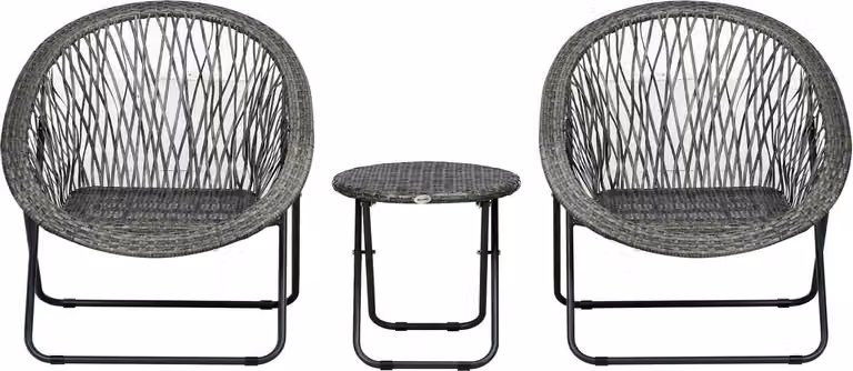 Set da balcone con mobili da giardino pieghevoli, tavolino e 2 sedie, compresi cuscini, grigio acciaio, per terrazza e giardino