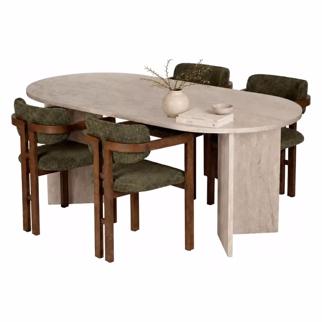 Set Tavolo e 6 Sedie DMORA Moderno con Piano Ovale Beige e Verde – 2