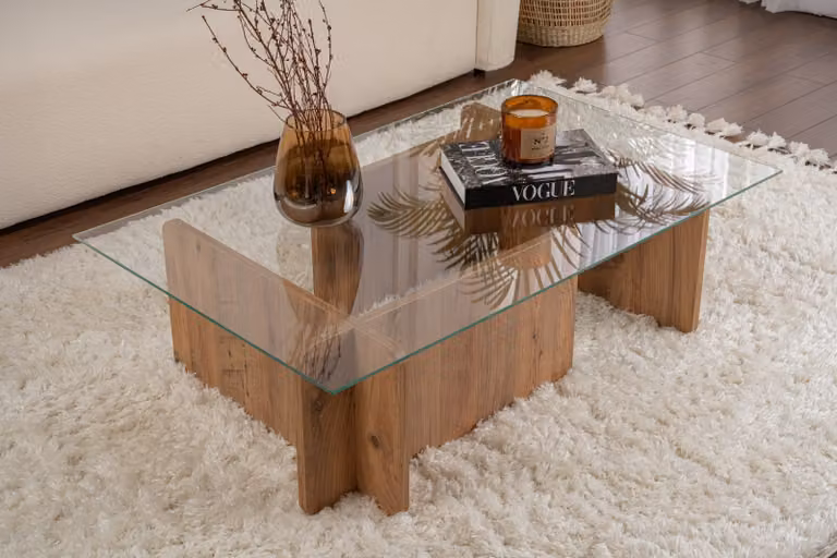 Skye Decor, Flavio - Atlantic Pine, tavolino, 100% vetro temperato, pino atlantico, 105 x 65 x 30 cm