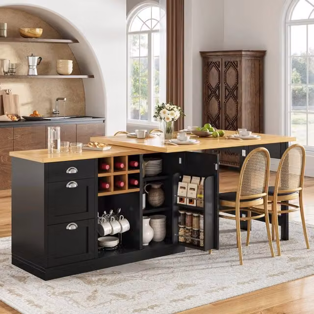 Tavolo bar multifunzione REDOM nero con piano pieghevole estensibile e spazio contenitore, L: 74 cm, P: 60 cm, H: 100 cm – 1