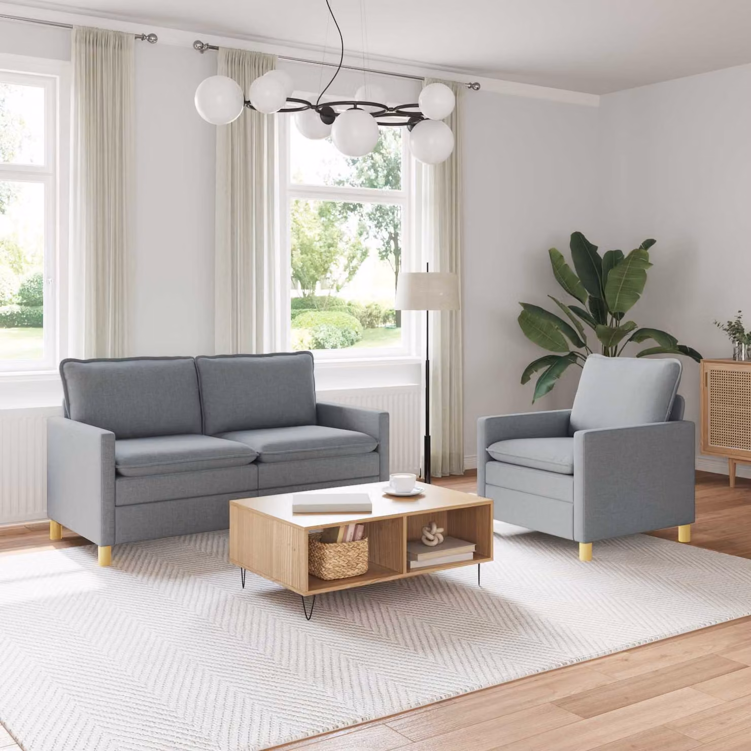 Set di 2 divani moderni vidaXL in tessuto grigio con struttura in metallo per il tuo soggiorno