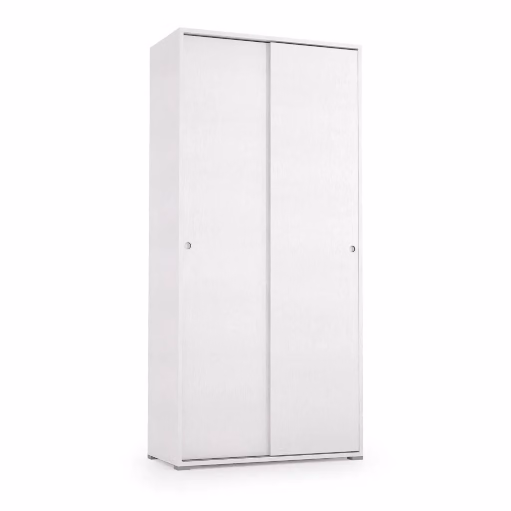 Armadio Guardaroba Alaysia DMORA con 2 ante scorrevoli e 4 ripiani, Mobile moderno bianco L 90 x P 45 x H 195 cm – 2