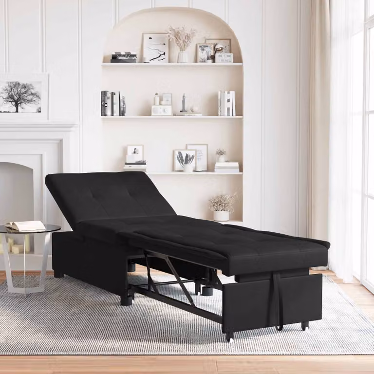 vidaXL Divano Letto Estraibile Moderno in Microfibra Nero L: 194 cm, P: 67 cm, H: 82 cm