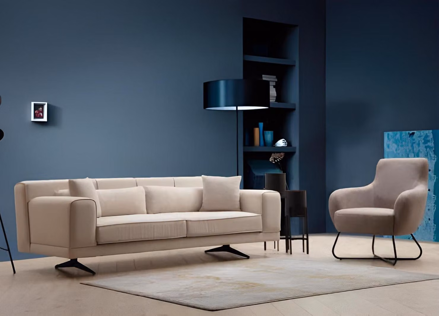 Wohnzimmer Grau-Weiße Couchgarnitur Designer Sessel 2x Polster 3-Sitzer