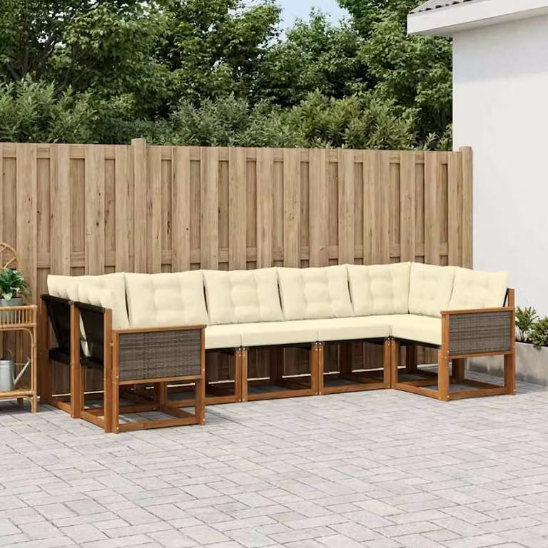 Set di divani da esterno vidaXL 7 pz in legno di acacia con cuscini beige e marrone
