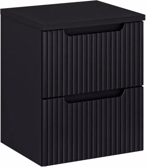 Set da bagno sospeso VANO 50cm: mobile sottolavabo con cassetti scanalati nero + piano per lavabo in nero opaco
