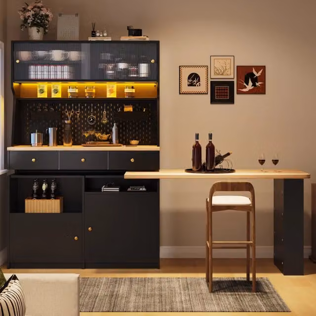 Scrivania con libreria e vani laterali LED controllabili via app nera 137 × 74 × 177.7 cm