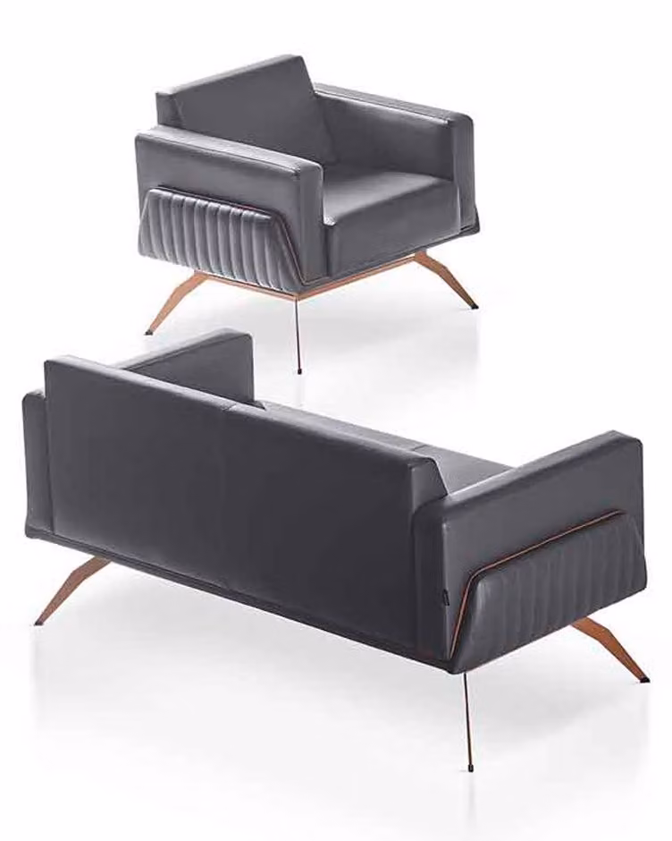 Arbeitszimmer-Set 2tlg 2-Sitz Sofa mit Sessel Grau Einfarbig Wohnzimmer
