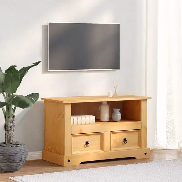 Mobile Porta TV in Legno di Pino Messicano Rustico vidaXL, Colore Marrone, L 91 cm x P 43 cm x H 56 cm
