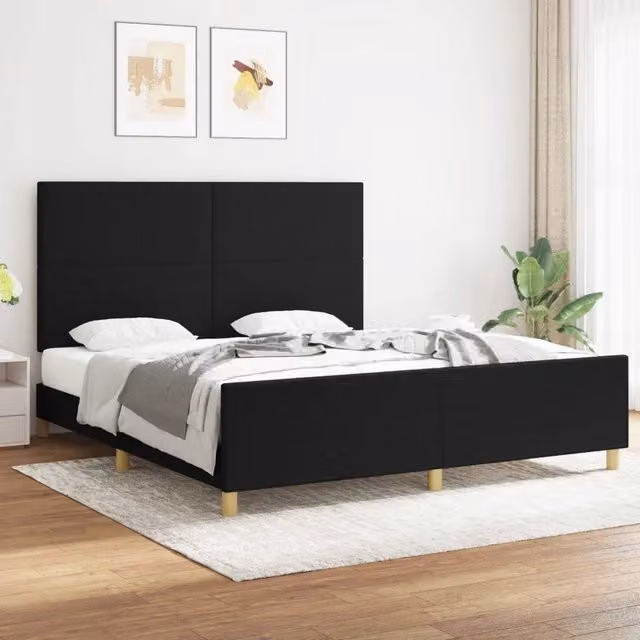 Giroletto vidaXL in tessuto nero con struttura in legno e doghe, L/P/H: 180 x 200 x 128 cm