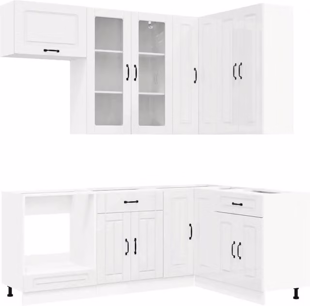 Unità Cucina Minimalista vidaXL KALMAR in MDF Bianco Lucido con Ante in Vetro, 8 Pezzi