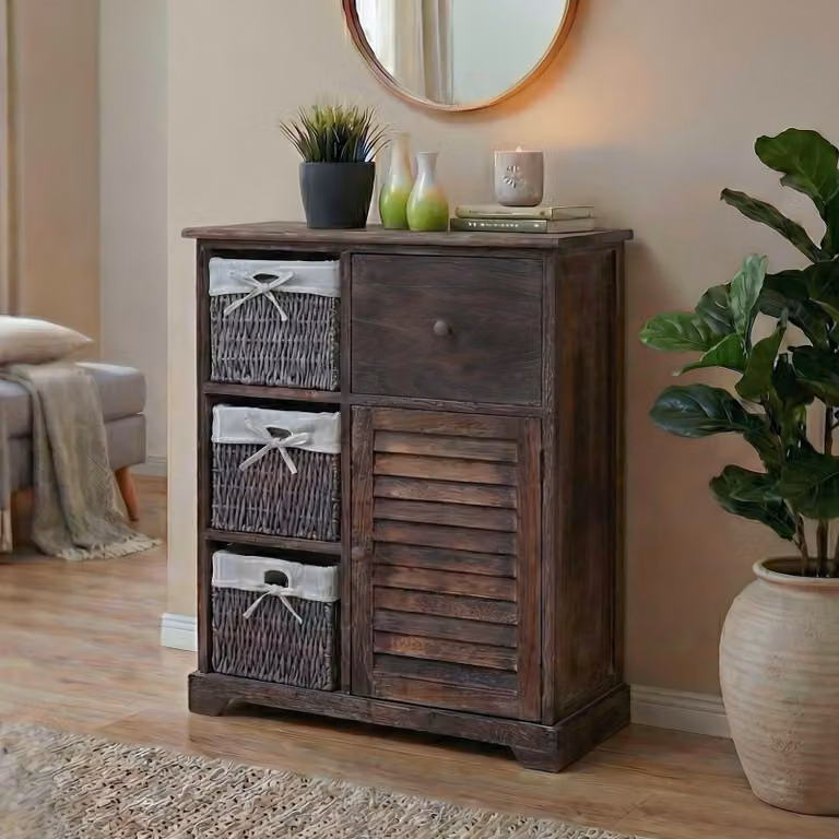 Cassettiera HWC-H21, cassettiera mobile, cassetto a cestello in legno massiccio 80x60x30cm ~ marrone shabby