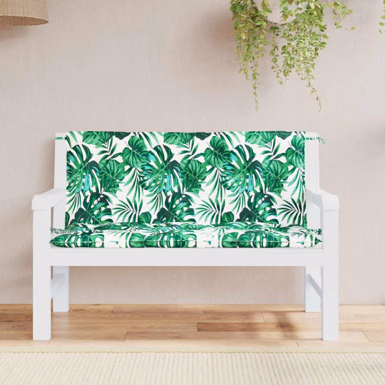 Set di 2 cuscini per panca da giardino vidaXL con motivo a foglie, colore verde, L 120 cm x P 50 cm x H 7 cm, in tessuto Oxford impermeabile e traspirante