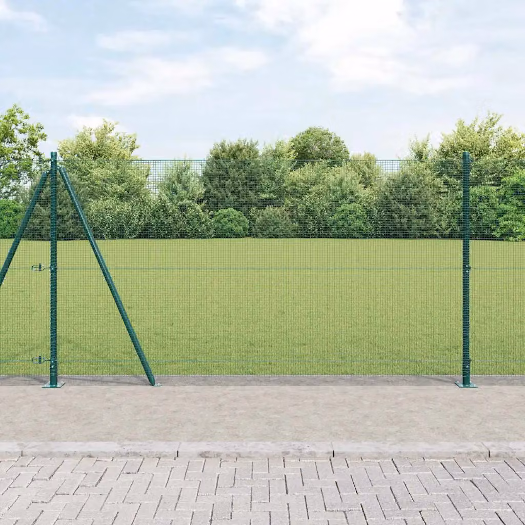 Recinzione Metallica Saldata con Base in Cemento vidaXL, Verde, Acciaio e PVC, L: 25 m, H: 1,2 m