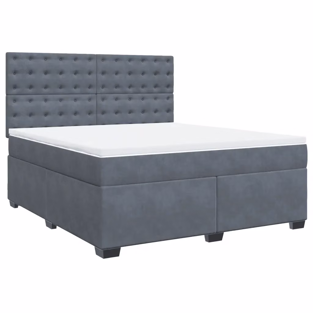 Letto con Giroletto a Molle e Materasso Ibrido vidaXL in Velluto Grigio e Bianco L/P: 180 x 200 cm – 2