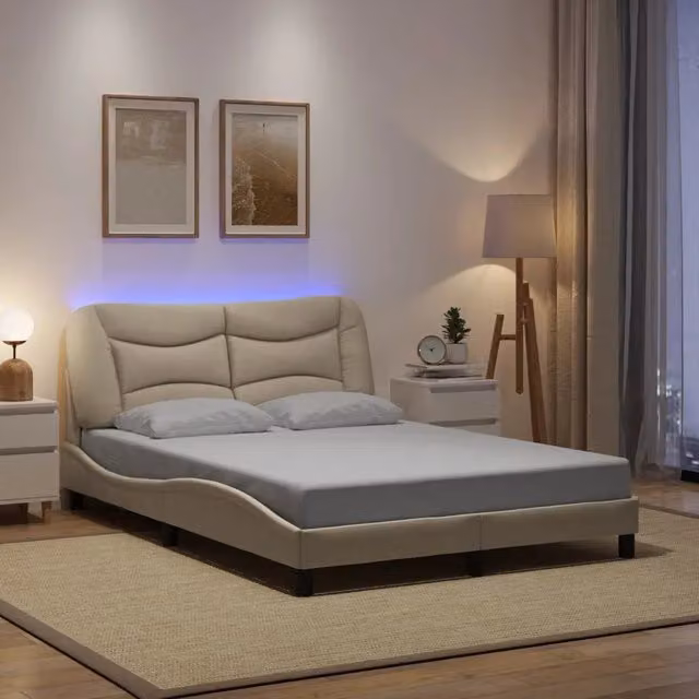 Giroletto con LED senza Materasso Hvar Crema 140x190 cm Tessuto 3213702