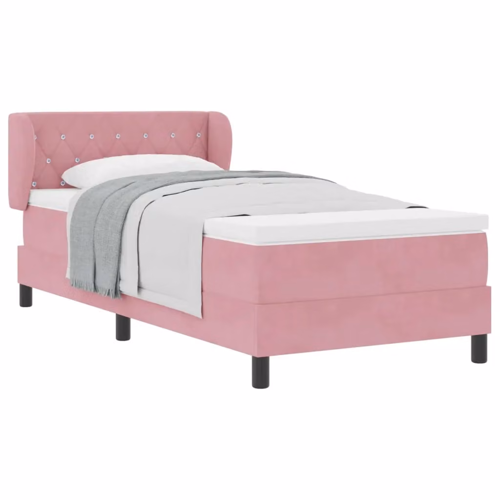 Letto a molle moderno vidaXL con testiera in velluto rosa L/P/H: 100 x 200 cm – 2