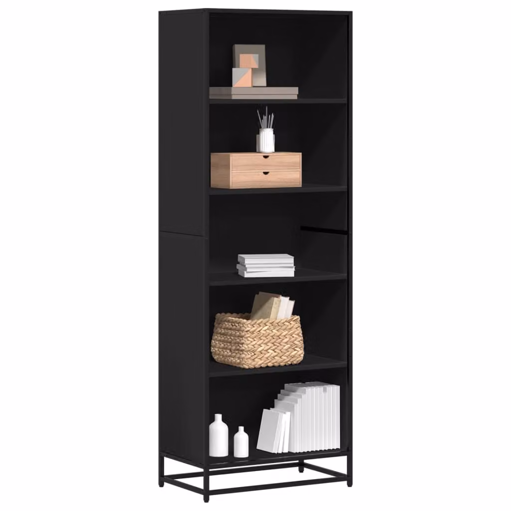 Libreria stile industrial vidaXL nera con pannello posteriore in legno e metallo L: 60 cm, P: 35 cm, H: 170,5 cm