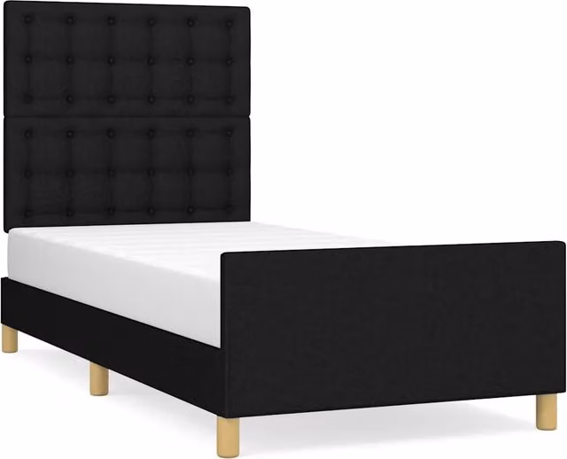 Letto singolo moderno con testiera imbottita in tessuto nero e struttura in legno di larice L/P/H: 90 x 190 x 128 cm – 1