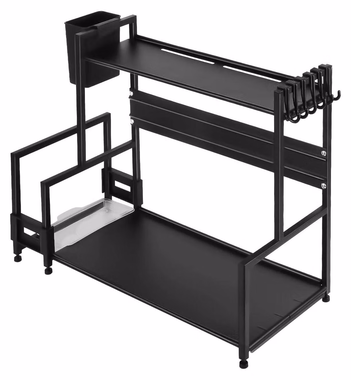 Scaffale da cucina - Scaffale per spezie a 2 ripiani - Acciaio - Con supporto per tagliere - Da appoggio sul piano di lavoro - Da appoggio - Nero