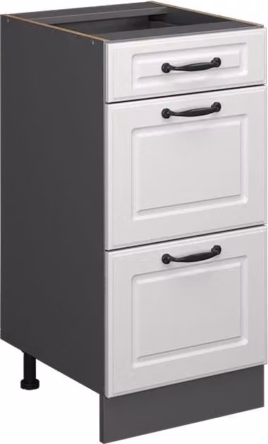 Mobiletto base per cucina Vicco R-Line Bianco rustico e Antracite con cassetti e ante, L: 40 cm, H: 81,6 cm, P: 46 cm – 1