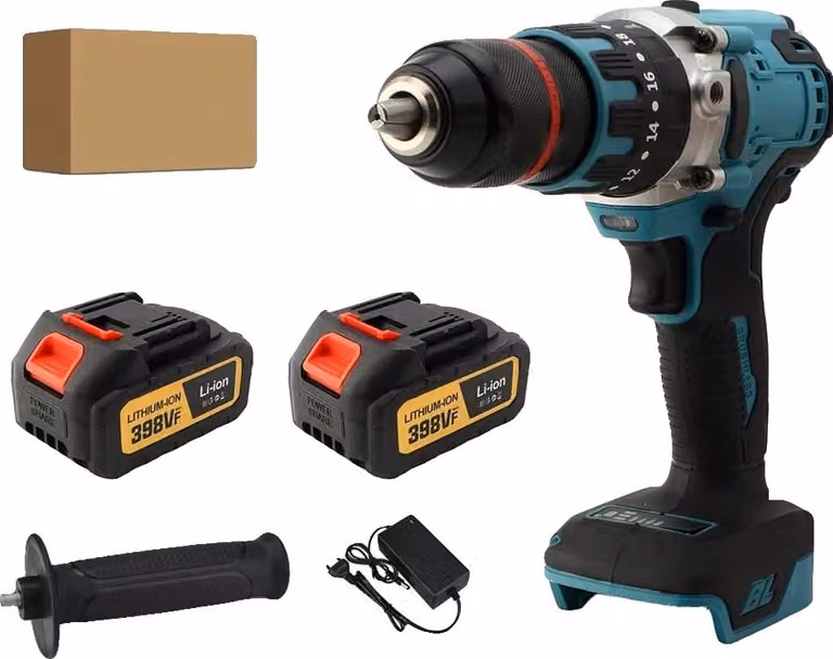 Trapano a percussione, motore brushless, coppia elevata, 2 batterie