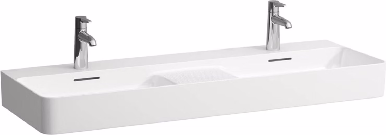 LAUFEN VAL lavabo double, 3 trous pour robinets, avec trop-plein, 1200x420mm, zone semi-sèche au centre, H8142824001081, H8142824001081