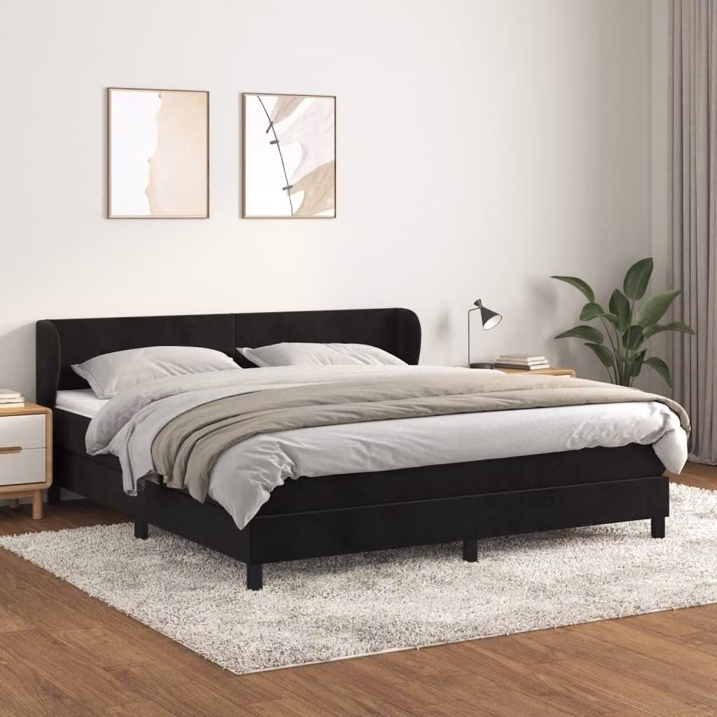 Maison Exclusive - Giroletto a Molle con Materasso Nero 160x200 cm in Velluto