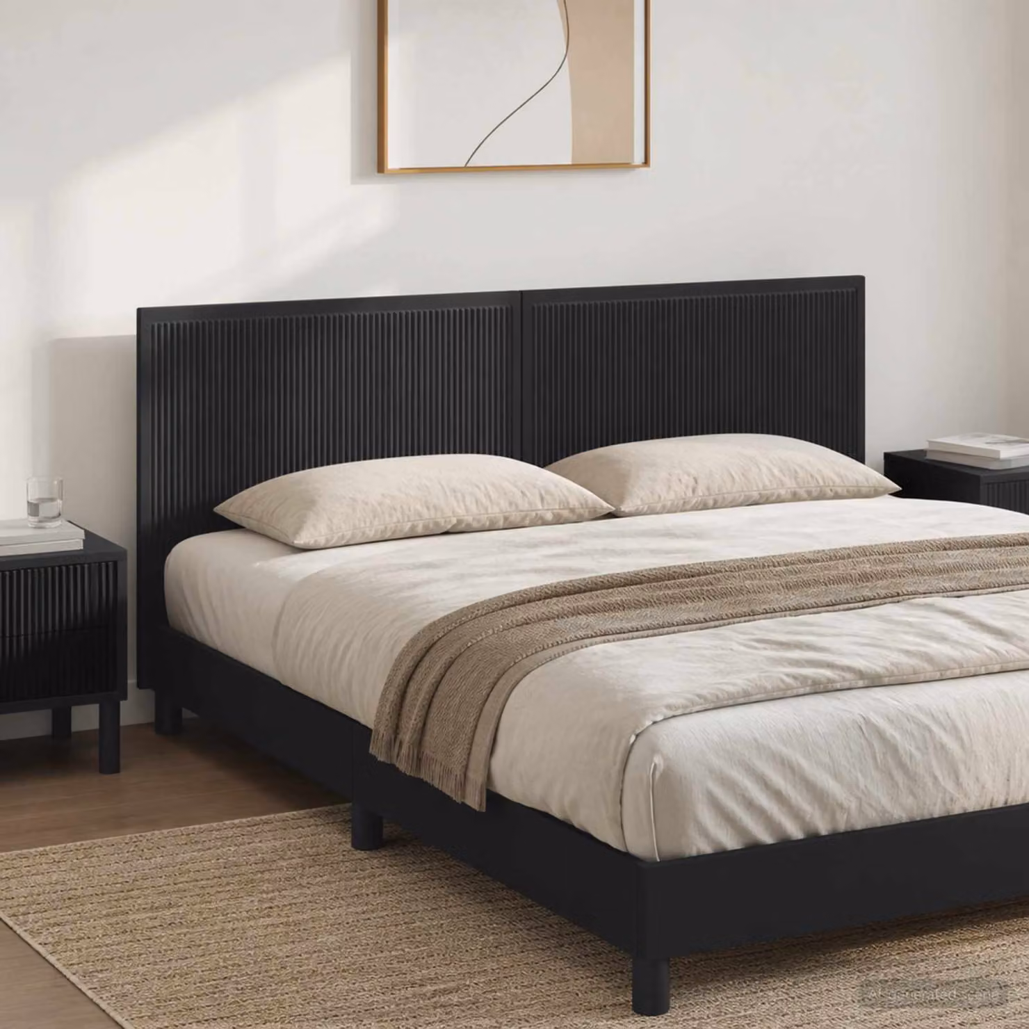 Testiera da muro vidaXL EDE nera con ripiano integrato in legno ingegnerizzato L: 200 cm, H: 50 cm, P: 3 cm