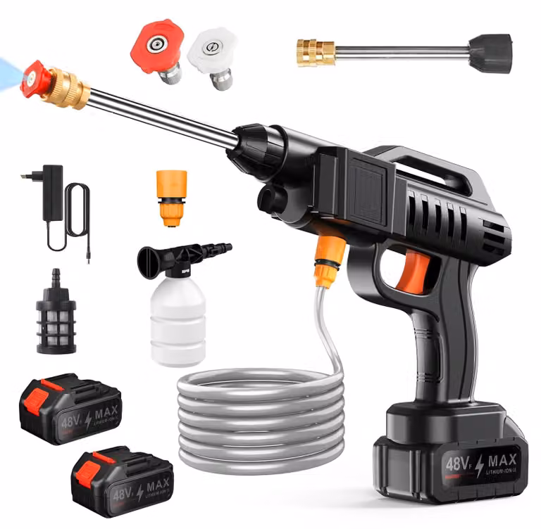Idropulitrice portatile – Pistola a spruzzo senza fili – 1500 W – 2 batterie da 12.000 mAh – Compatibile con Makita 18 V – Ideale per il lavaggio auto