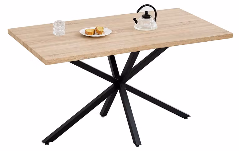 Tavolo da pranzo - Tavolo rotondo per la cucina, adatto a 4 persone - Struttura in metallo con base a croce - Stile moderno e minimalista - Aspetto in legno chiaro