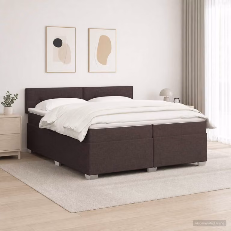 Letto con Box Spring e Materasso Ibrido vidaXL con Illuminazione LED, Marrone e Bianco, L/P/H: 200 x 200 x 46 cm
