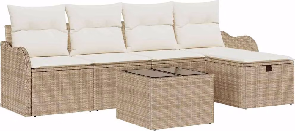 Set Divano da Giardino con cuscino 6 pcs Beige Poly Rattan
