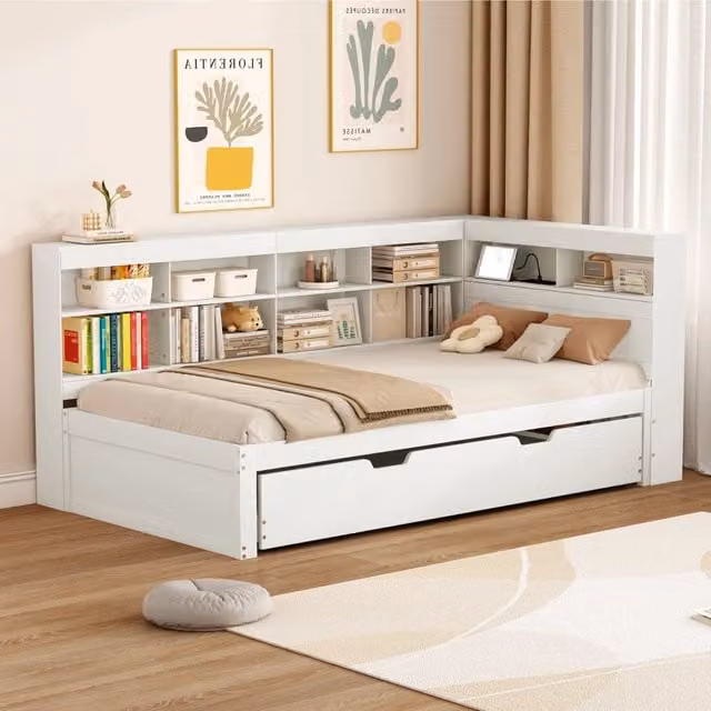 letto singolo legno bianco 116 x 222.5 cm