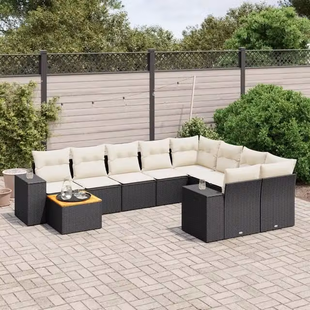 Set Divani da Giardino 10pz con Cuscini in Polyrattan Nero 3257939