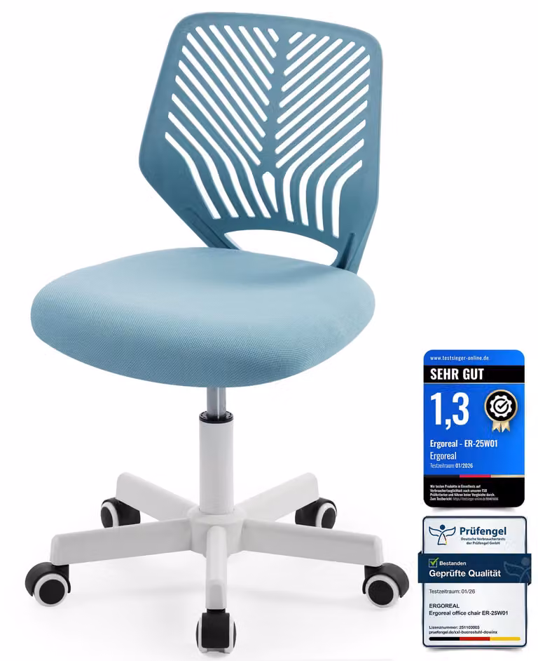 Sedia da ufficio ergonomica senza braccioli, regolabile in altezza, con rotelle, schienale confortevole, ideale per l'ufficio domestico, lo studio o l'ambiente di lavoro. - Blu