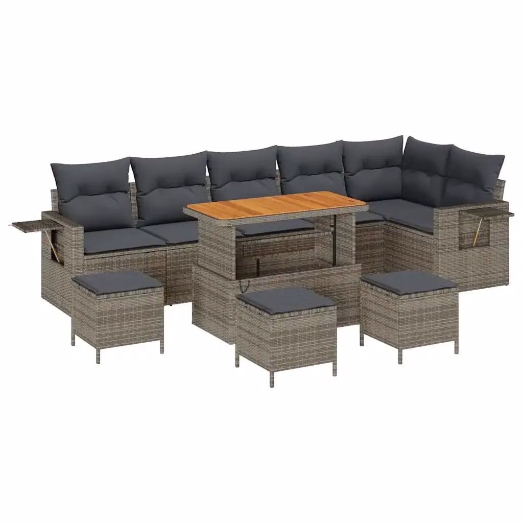 Set Divano da Giardino vidaXL 12 Pezzi a Forma di L Grigio con Cuscini e Tavolino in Polyrattan e Acciaio – 2