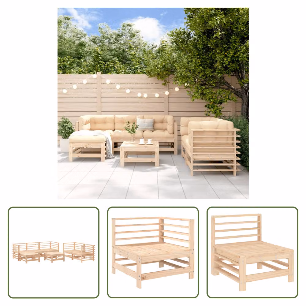 The Living Store Set da giardino in pino massiccio da 7 pezzi