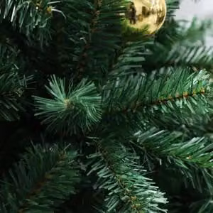 Albero di Natale artificiale, altezza 215 cm (7.0 piedi), verde naturale e folto, con illuminazione LED. Montaggio a cerniera, supporto in metallo