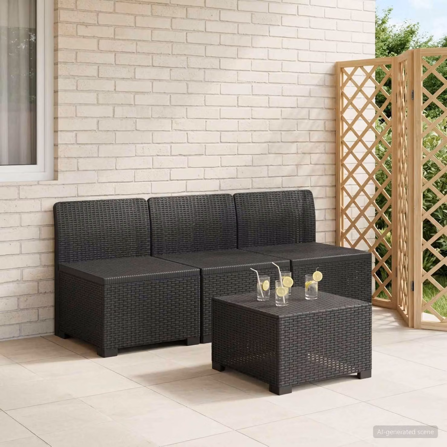 Divano da giardino a 3 posti vidaXL in aspetto rattan color antracite con cuscini inclusi