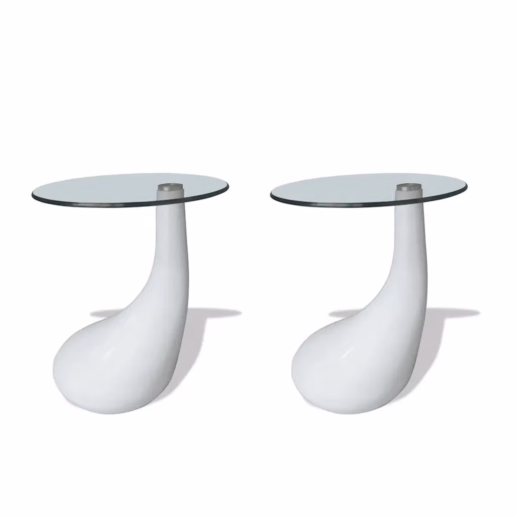 Set di 2 tavolini da salotto vidaXL con ripiano rotondo in vetro bianco lucido – 2