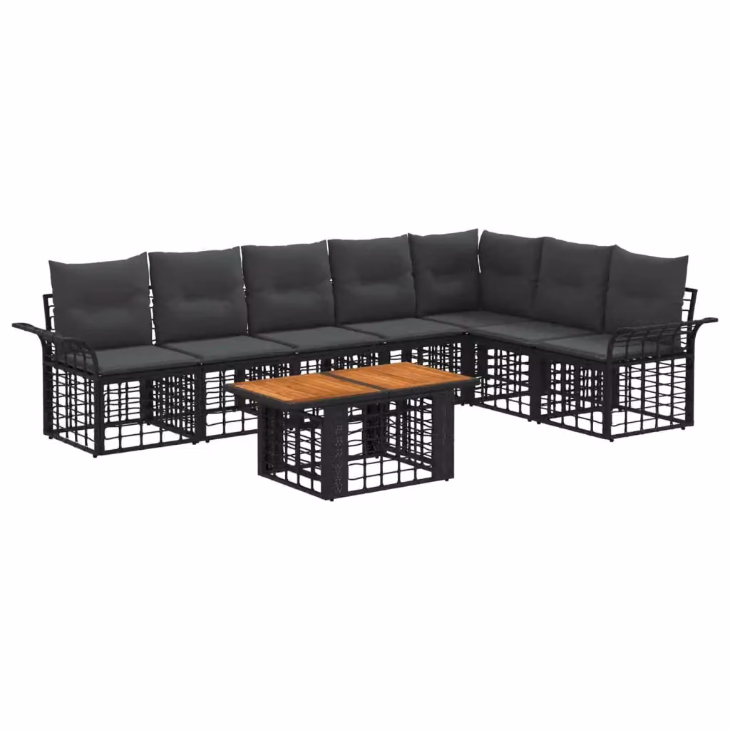 Set Divano da Giardino 8 pz vidaXL in Polyrattan Nero e Grigio con Tavolino e Cuscini – 2
