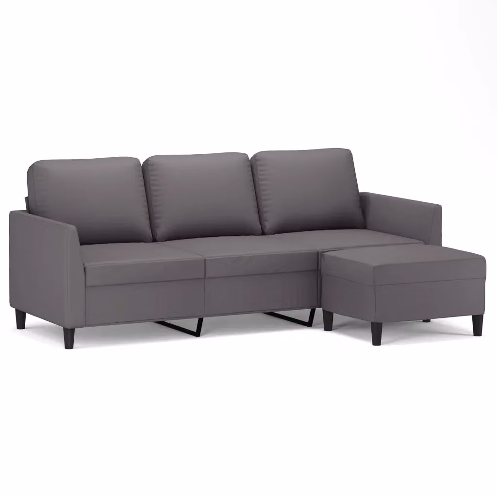 Divano a 3 posti con poggiapiedi vidaXL in similpelle grigio L: 200 cm, P: 80 cm, H: 77 cm – 2