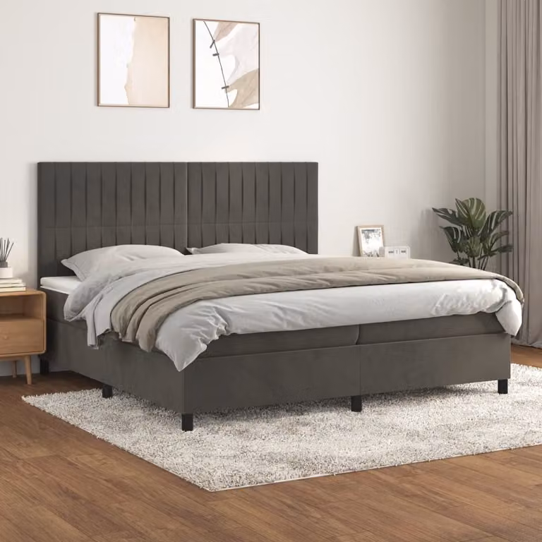 Letto Ibrido vidaXL con Giroletto a Molle e Materasso in Velluto Grigio e Bianco L/P/H: 200 x 200 x 203 cm