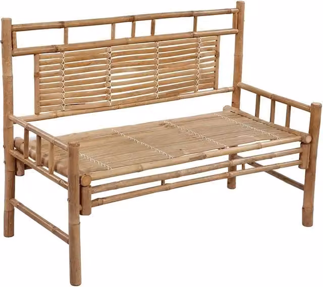 Panchina da giardino in bambù con cuscini color marrone e verde, larghezza: 120 cm