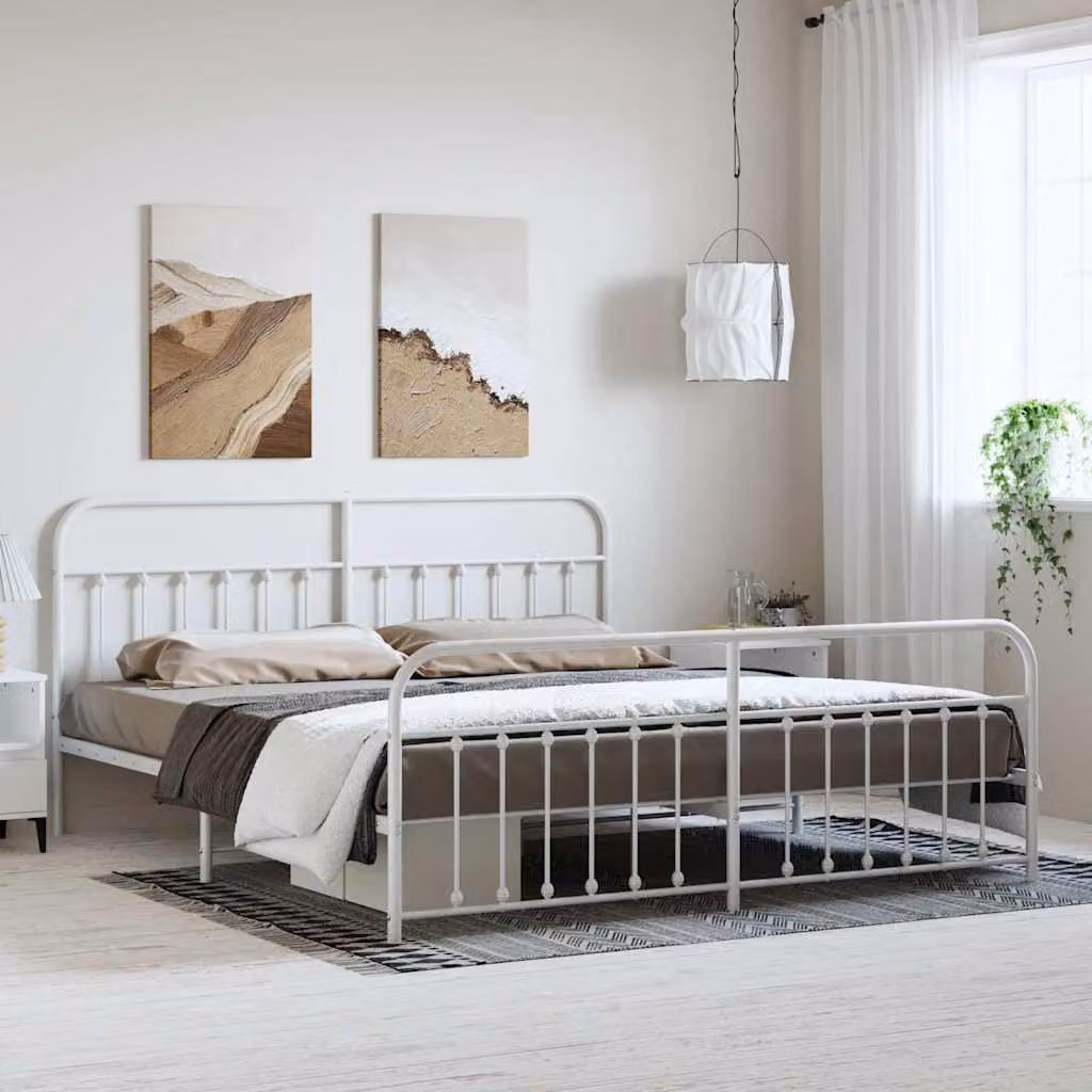 vidaXL Giroletto con Testiera e Pediera in Metallo Bianco L: 198 cm, P: 207 cm