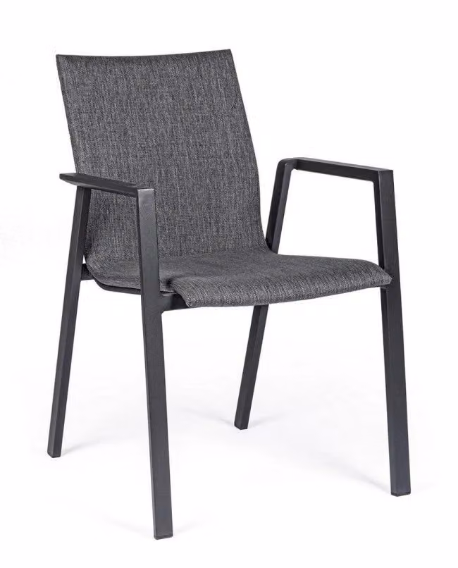 Set di 4 sedie da giardino Odeon GIORDANOSHOP con braccioli, impilabili, in alluminio verniciato e tessuto antracite, L: 55,5 cm, P: 60 cm, H: 83 cm – 2