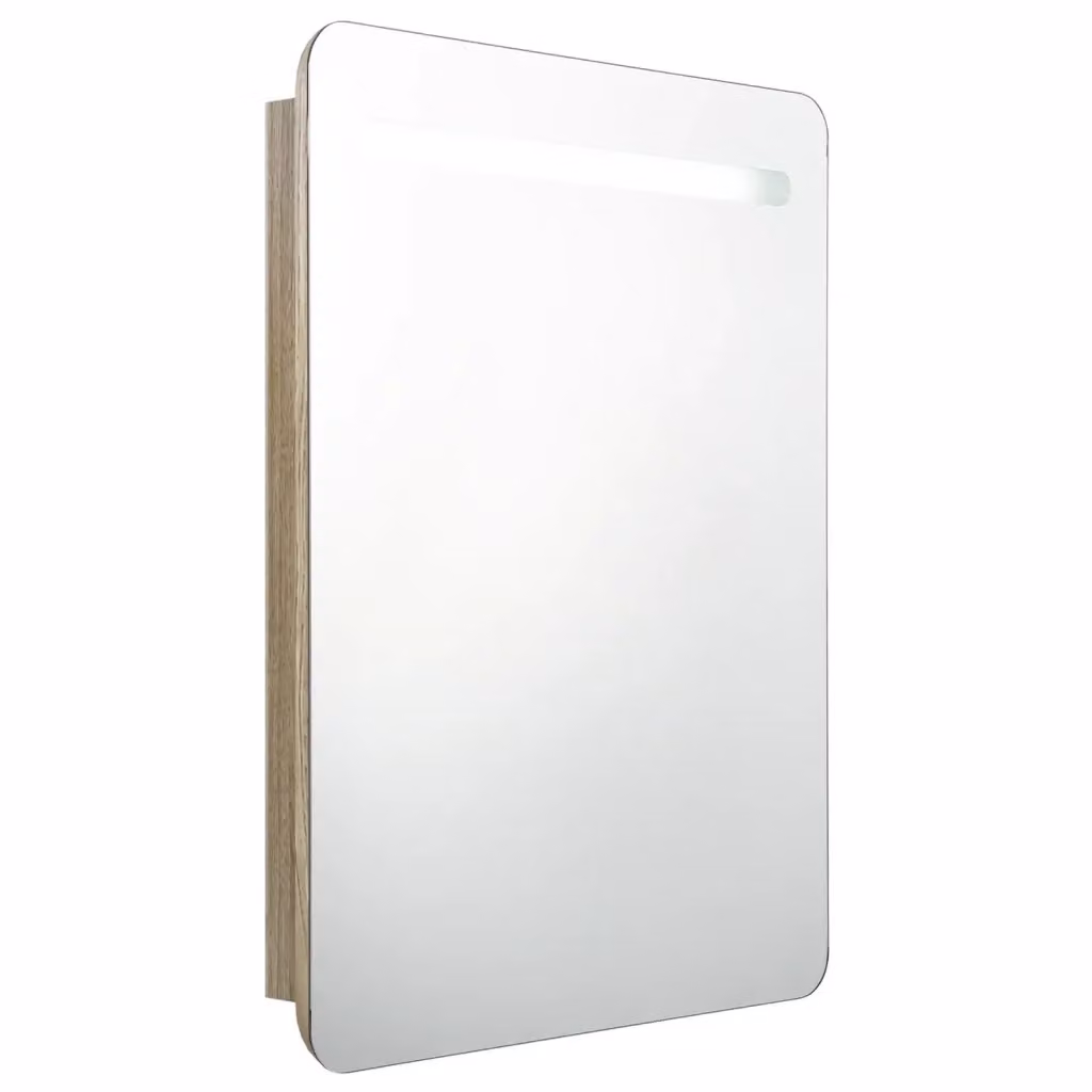 Armadietto da bagno moderno MERCATOXL con specchio e illuminazione LED in rovere marrone, L: 60 cm, P: 11 cm, H: 80 cm – 2