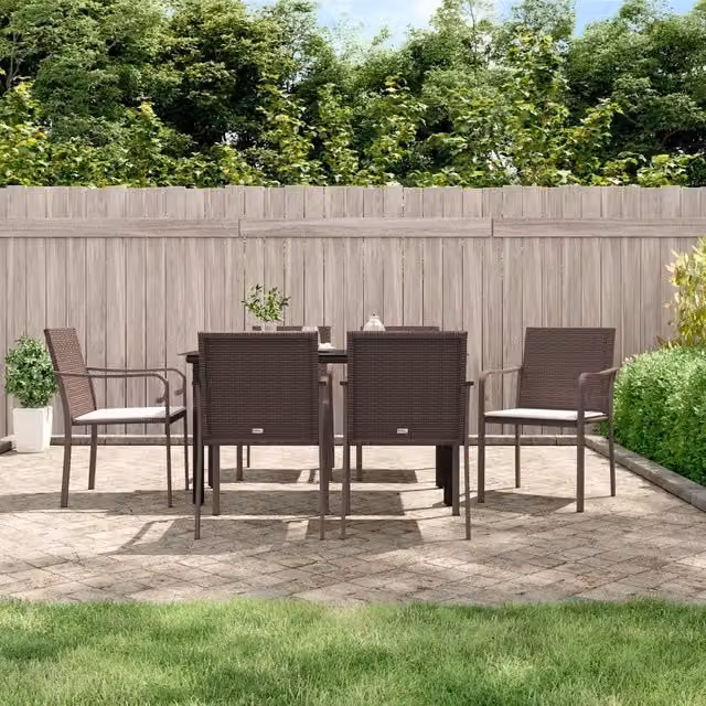Set Pranzo da Giardino 7 pz con Cuscini in Polyrattan e Acciaio 3186958