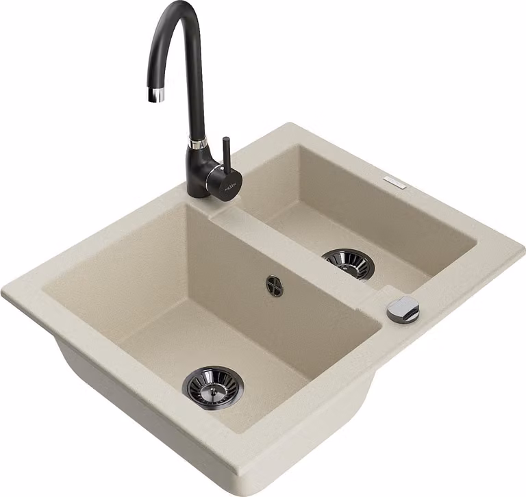 Mexen Carlos lavello in granito a 1,5 vasche con rubinetto cucina Telma, beige - 6518-69-670200-70